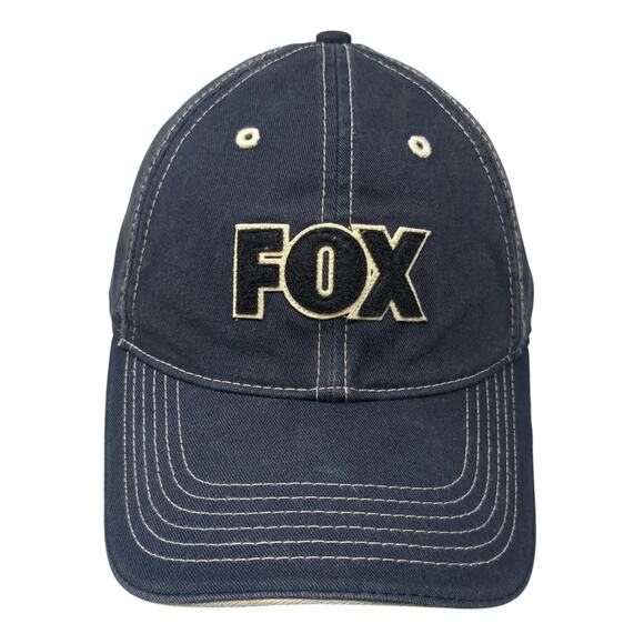 FOX Strapback Hat Blue One Size Adjustable Spell Out Solid Vent Holes - Picture 1 of 10